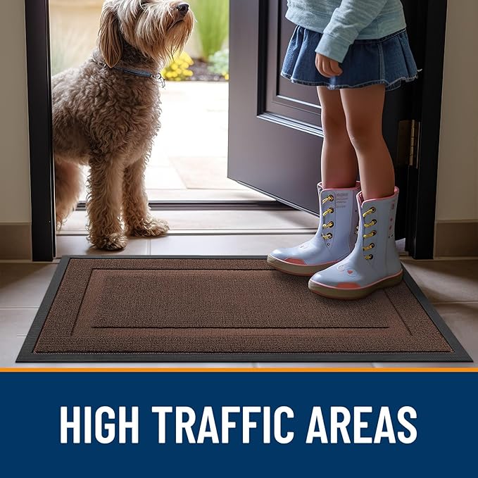 OLANLY Front Door Mat Indoor Outdoor Entrance, Waterproof All-Season, All-Weather Doormat, Sturdy Natural Rubber, Low Profile, Easy Clean Patio Porch Entryway Mat, 35x23, Chocolate Brown