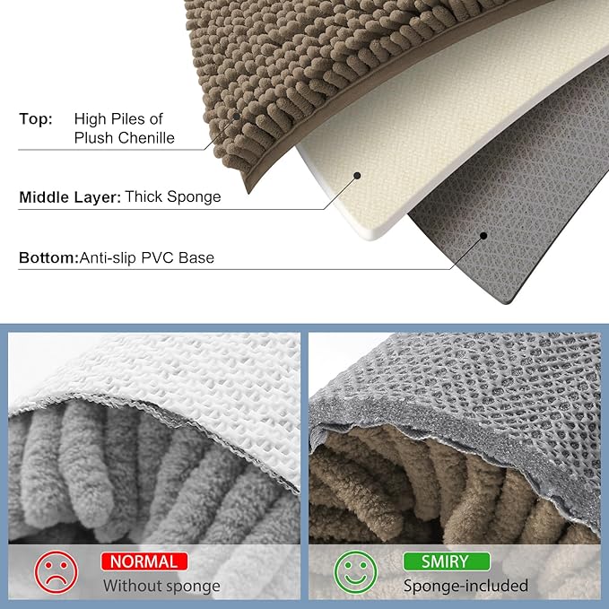 Smiry Luxury Chenille Round 24x24, Extra Soft and Absorbent Shaggy Bathroom Mat Rugs, Machine Washable, Non-Slip Plush Carpet for Tub, Shower, and Bath Room, Camel
