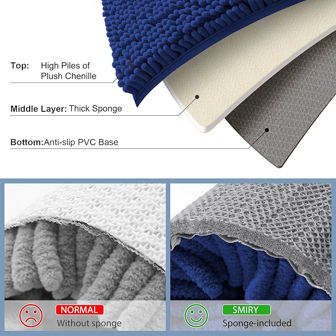 Smiry Luxury Chenille Toilet Rugs U-Shaped 24x20, Soft Absorbent Non-Slip Contour Bathroom Rugs for Toilet, Machine Washable Contoured Bath Mats, Royal Blue