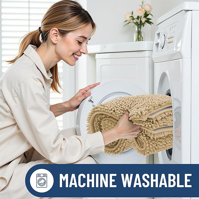 Smiry Luxury Chenille Bathroom Rugs 50x30, Extra Soft and Absorbent Shaggy Bath Mat, Machine Washable, Non-Slip Plush Carpet Runner for Tub, Shower, and Floor, Home Decor Accessories, Beige