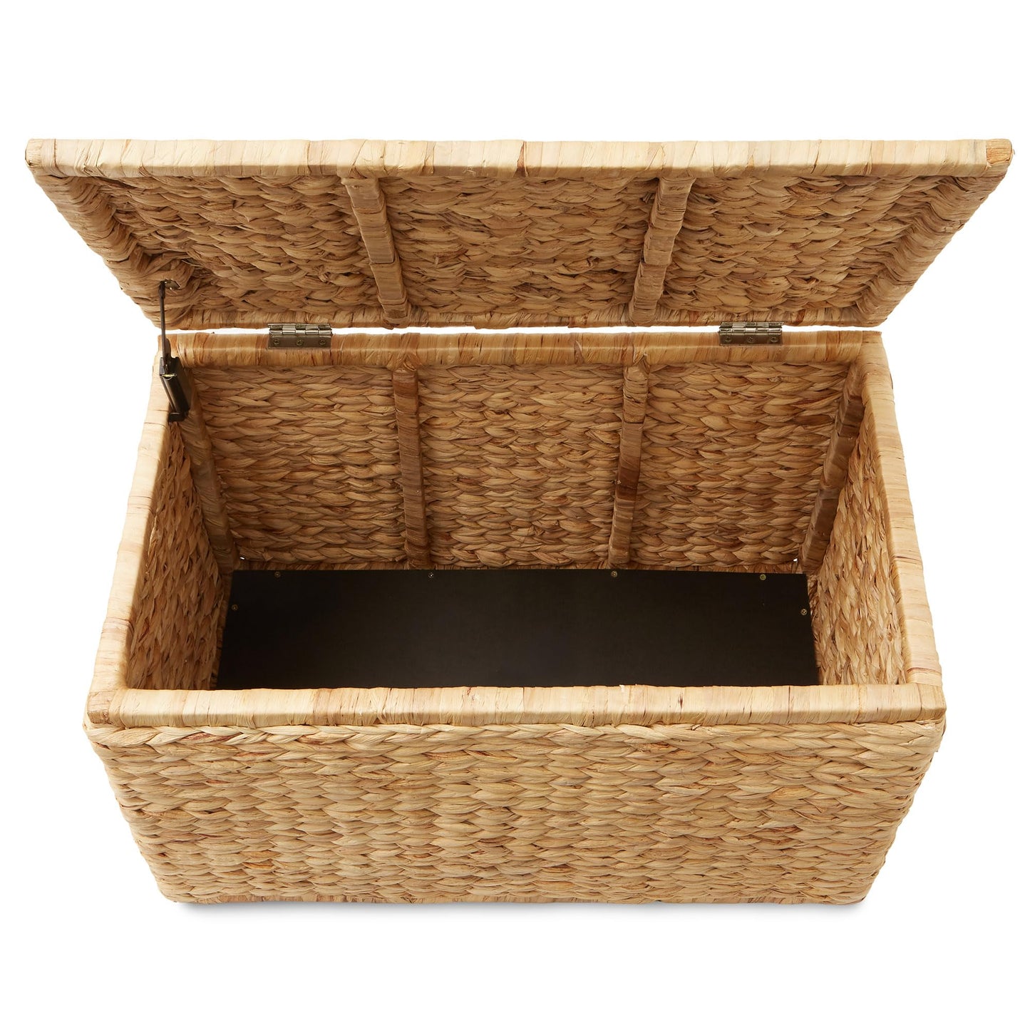 Casafield 30" Storage Chest with Lid, Handles, and Safety Hinge - Natural, Water Hyacinth Wicker Storage Trunk for Entry Way, Living Room, Bedroom