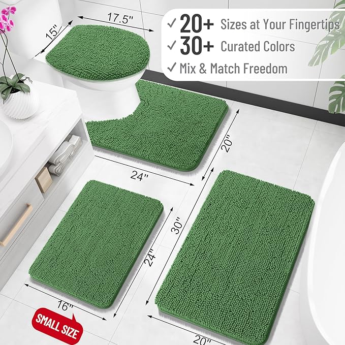 OLANLY Bathroom Rugs 24x16, Extra Soft Absorbent Chenille Bath Rugs, Rubber Backing Quick Dry, Machine Washable Bath Mats for Bathroom Floor, Tub and Shower, Home Decor Accessories, Olive Green