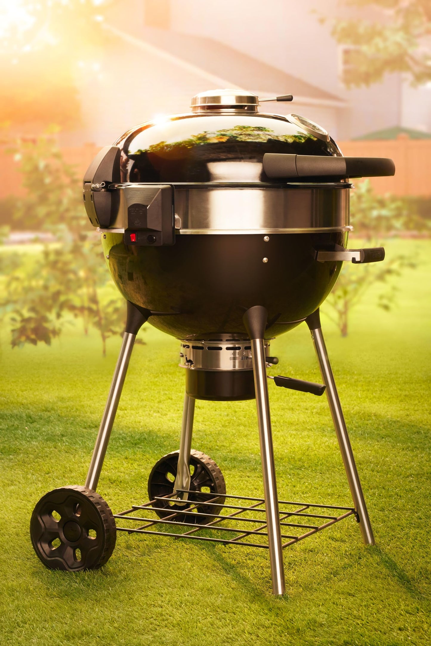 Napoleon NK18 Premium Charcoal Kettle Grill, Black, Porcelain-Enameled Lid and Bowl, Chrome-Plated Cooking Grid