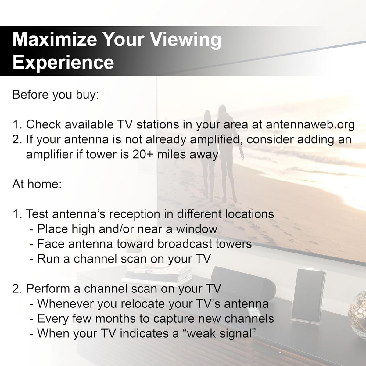 GE 4K 1080p 48732 TV Antenna for Smart TV Indoor, HD Antenna, Supports Signal Reception with Signal Amplifier, Free
