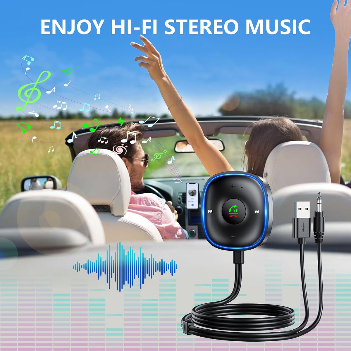 SONRU 5.3 Bluetooth Aux Car Adapter, Bluetooth Receiver for Car [Dual Connection & Mic Noise Cancellation], Aux Adapter