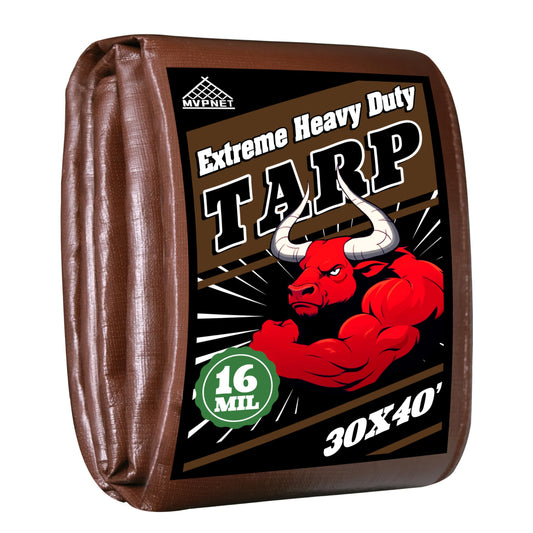 Tarp 30x40ft Heavy Duty Waterproof 16 Mil Tarps,UV-Resistant,Tear-Proof,Black&Brown Multipurpose Tarps,for Outdoor Pool,Camping,Tent,Roof,Garden,Etc -by MVPNET