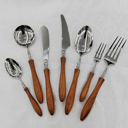 42PCS Utensils Wood Handle Silverware Set Cutlery Set for 6 ZILNEHZ Flatware Luxury Utensil Sets Stainless Steel for Kitchen Include Fork Knife Spoon Tableware for Kitchen Hotel Banquet Seder