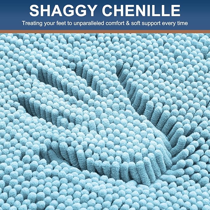 Smiry Luxury Chenille Toilet Rugs U-Shaped 20x20, Soft Absorbent Non-Slip Contour Bathroom Rugs for Toilet, Machine Washable Contoured Bath Mats, Sky Blue