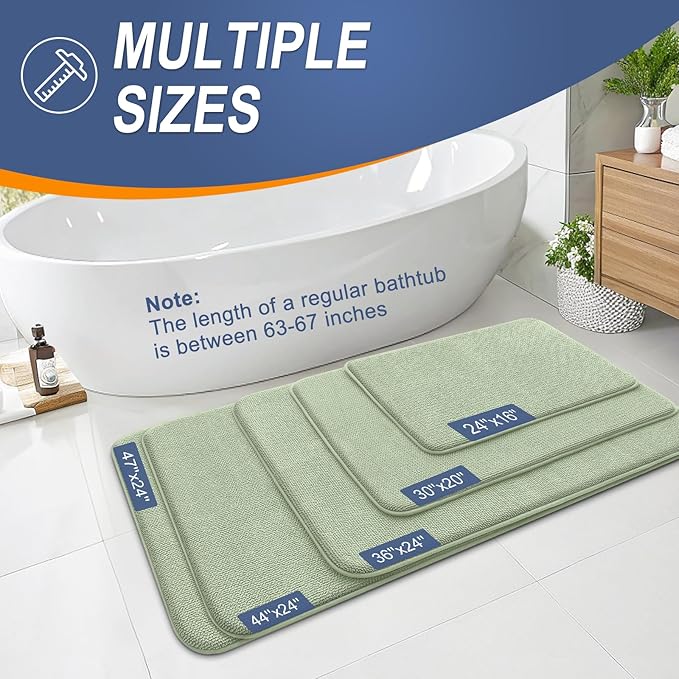 OLANLY Thick Memory Foam Bath Mat Rug 35x24, Extra Soft Absorbent Bathroom Rug, Quick Dry Bath Mats, Non-Slip, Machine Washable Carpet for Bathroom, Tub and Shower, Home Decor Accessories, Sage Green