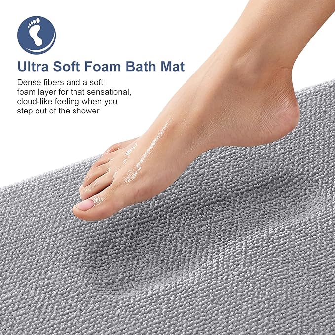 OLANLY Thick Memory Foam Bath Mat Rug 34x21, Extra Soft Absorbent Bathroom Rugs, Quick Dry Bath Mats, Non-Slip, Machine Washable Carpet for Bathroom, Tub and Shower, Home Decor Accessories, Grey
