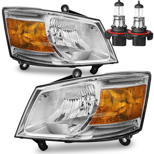 ROADEAL Headlight Assembly for 2008-2010 Dodge Grand Caravan 2008 2009 2010 Grand Caravan Headlamp Replacement Driver and Passenger Side with Chrome Housing Amber Reflector