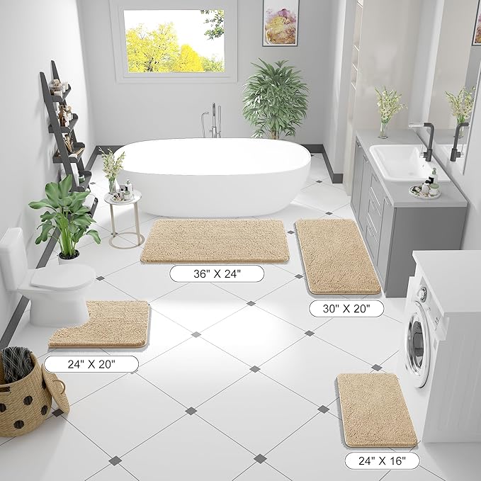 OLANLY Bathroom Rugs 44x32, Extra Soft Absorbent Chenille Bath Rugs, Rubber Backing Quick Dry, Machine Washable Bath Mats for Bathroom Floor, Tub and Shower, Home Decor Accessories, Beige