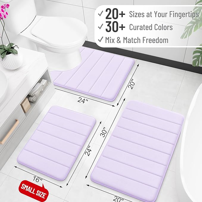 OLANLY Memory Foam Bath Mat 36x24, Super Soft Absorbent Bathroom Rugs, Quick Dry, Machine Washable Shower Floor Rugs, Bathmat Carpet, Bathroom Home Decor Accessories, Lavender