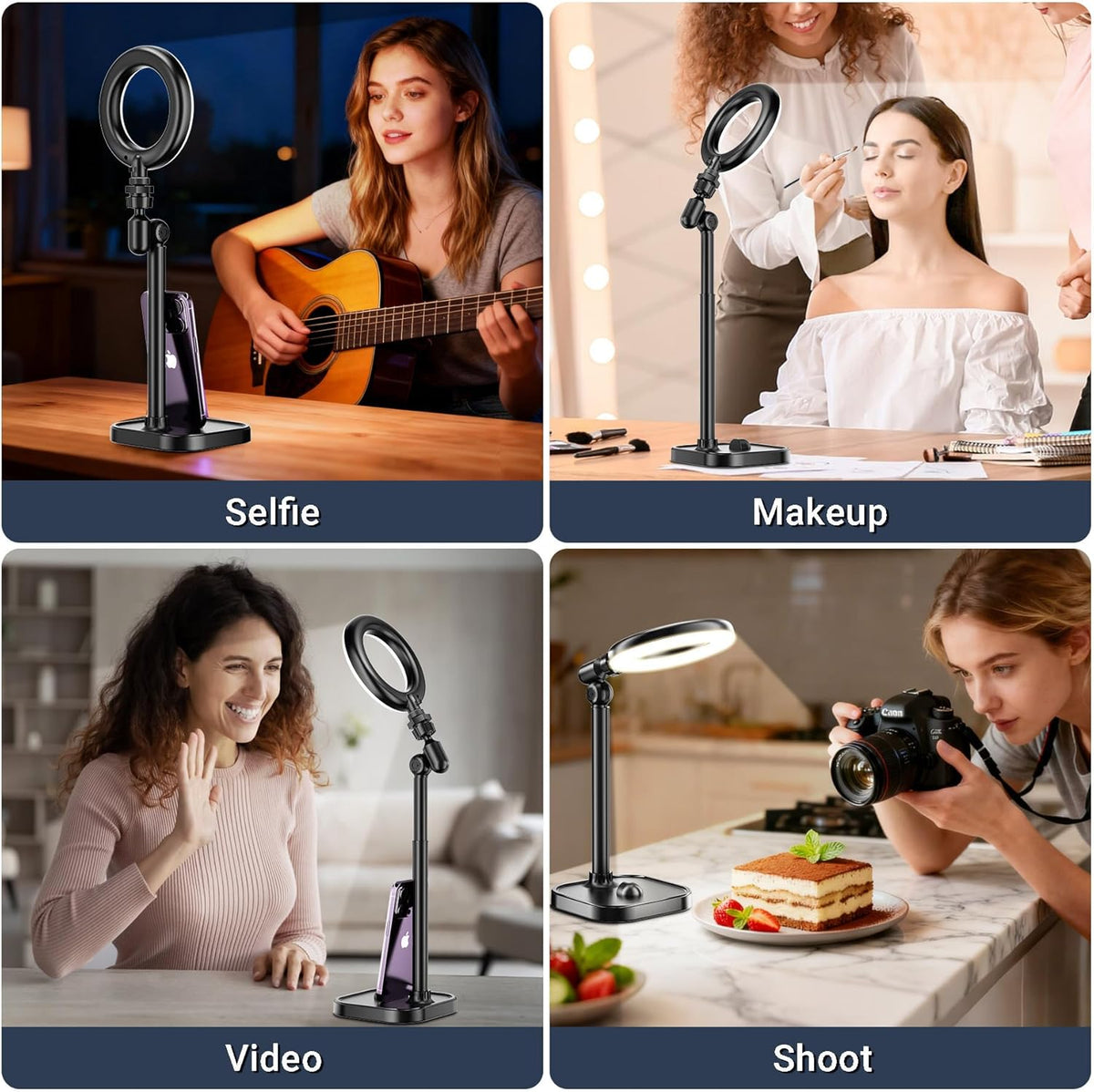 Mionondi 5 Ring Light for Desk, Portable Streaming Lights for Video Recording, Halo Lighting with Stand for Selfie