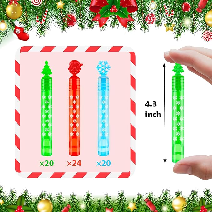 Christmas Small Toys Gifts Bulk for Toddlers 64 Pack, Xmas Mini Bubble Wands Party Favors Supplies for Kids, Goodie Bag Stocking Stuffers Filler Class School Treats Student Prizes for Boys Girls