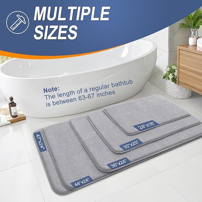OLANLY Thick Memory Foam Bath Mat Rug 44x32, Extra Soft Absorbent Bathroom Rug, Quick Dry Bath Mats, Non-Slip, Machine Washable Carpet for Bathroom, Tub and Shower, Home Decor Accessories, Grey