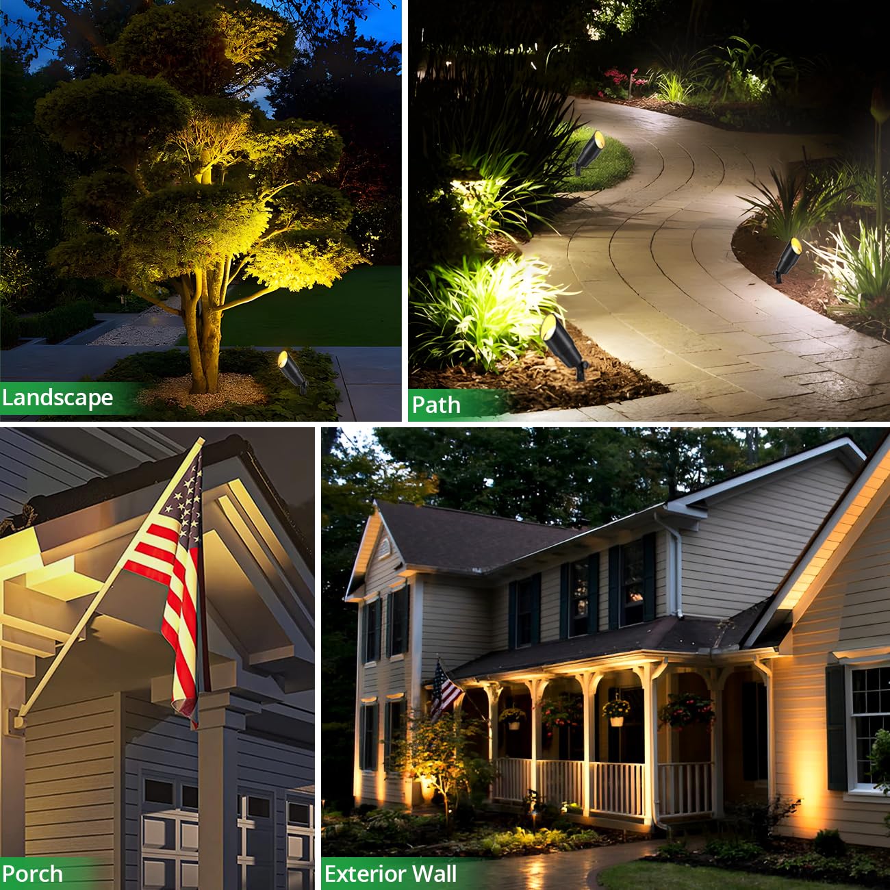 wowlite Matte Black Aluminum Outdoor Spot Lights with 4 Light Bulbs, 5W 2700K Warmlight 12V Low Voltage Landscape Lighting Fixture, IP65 Waterproof LED Uplights for Garden Courtyard Pathway, 4 Pack