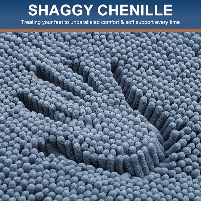 Smiry Luxury Chenille Bathroom Rugs 59x35, Extra Soft and Absorbent Shaggy Bath Mat, Machine Washable, Non-Slip Plush Carpet Runner for Tub, Shower, and Floor, Home Decor Accessories, Grayish Blue
