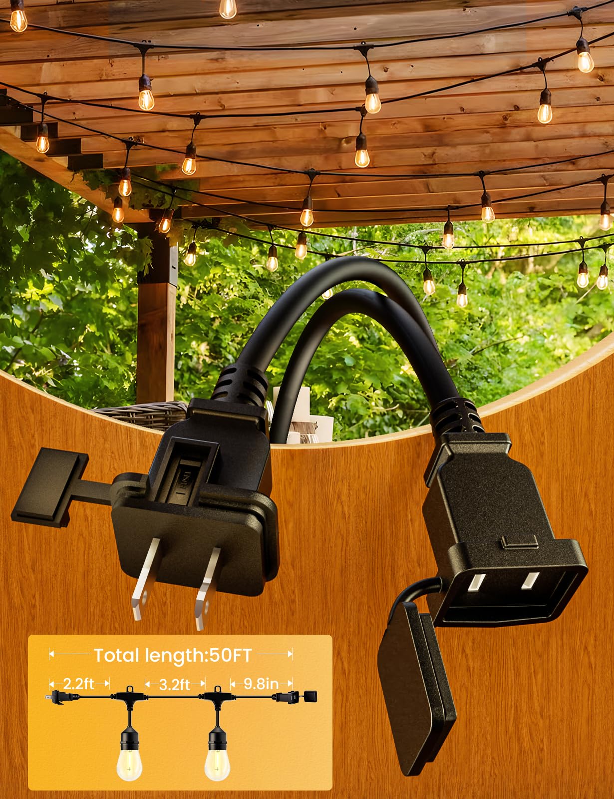 Svater Outdoor String Lights 200 FT, E26 Socket, 64pc S14 Shatterpoof Bulbs, 1 Watt Dimmable 2700K Warm White, IP65 Waterproof Commercial Grade Patio Light (4 Pack X 50FT)