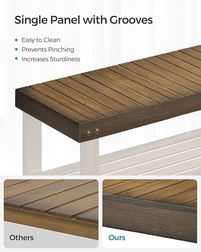 SONGMICS Shoe Rack Bench, 3-Tier Bamboo Shoe Storage Organizer, Entryway Bench, Holds Up to 286 lb, 11.3 x 27.6 x 17.8 Inches, for Entryway Bathroom Bedroom, Yellow Brown ULBS04WL