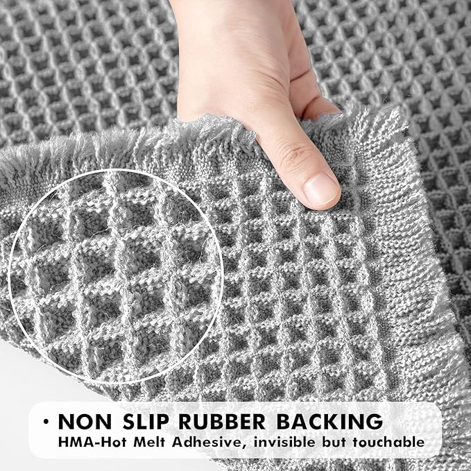 MIULEE Set of 2 Waffle Bathroom Rugs, Boho Bath Rugs Non Slip Washable, Super Absorbent Bath Mats, Ultra Soft Rubber Backed Shower Mats for Bathroom Floor, Tub and Shower, Light Grey, 17x24 Inch