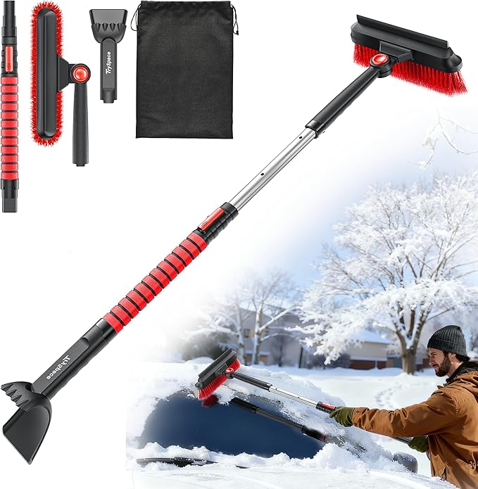 All-Around High-Efficiency Cleaning 39 inch Extendable Snow Brush and Ice Scraper with Squeegee, Ice Scrapers for Car Windshield, Truck, SUV Snow Removal Tool, Winter Car Accessories