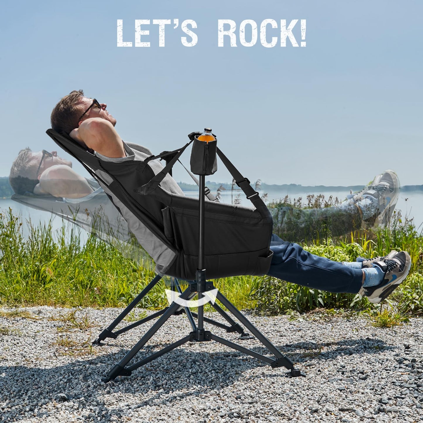 Portal Hammock Camping Chair, Portable Outdoor Swinging Chairs with Adjustable Back and Height for Lawn, Backyard, Patio, Supports 400 lbs, Breathable Mesh High Back, Black