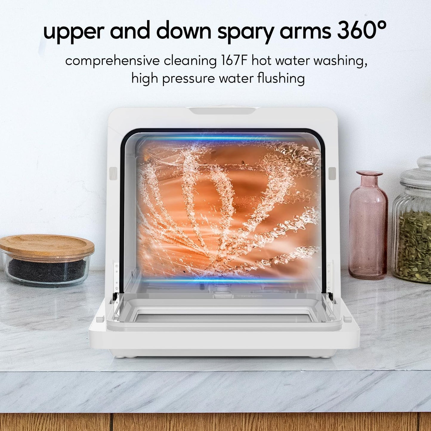 SEAGTOM Portable Dishwashers for Camping and Home with 5l Water Tank, Hose, LED Light, 10 Wash Programs, Baby Care Mode, Dual Water Supply and 1h Hot Air Drying