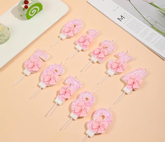 Number 2 Birthday Candle Pink Bowtie Glitter Number 2 Candle Birthday Girl Pastel Sweet Theme 2nd Birthday Party or Adults Milestone Age Decoration