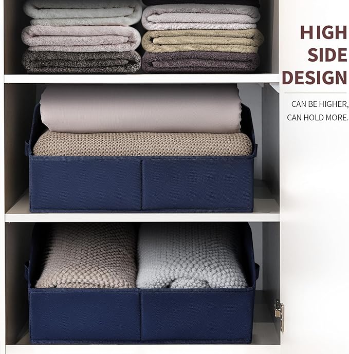 Closet Baskets for Shelves Trapezoid - Decorative Storage Baskets with Handle, Closet Bins for Organization, Shelf Storage Bins for Clothes, Books, Home, Office, 10 Pack, Navy Blue