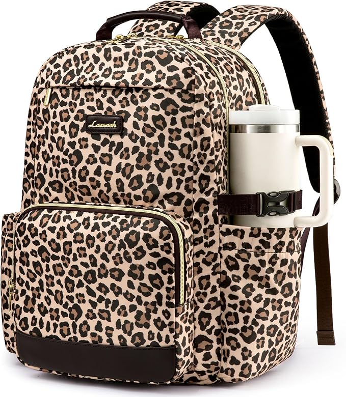 LOVEVOOK Laptop Backpack for Women with Pouch Pocket for Large Capacity Cup,17 Inch Laptop Computer Bag Travel Backpack Purse,Waterproof Work Business Backpack College Teacher Bags,Leopard print