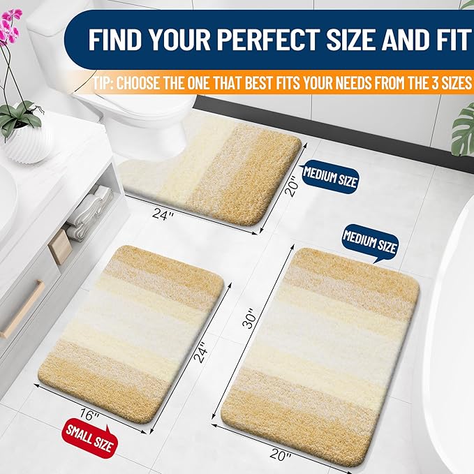 OLANLY Bathroom Rugs Mat 40x24, Extra Soft Absorbent Microfiber Bath Rug, Rubber Backing, Quick Dry, Machine Washable Bath Mats for Bathroom Floor, Tub and Shower, Home Decor Accessories, Light Yellow