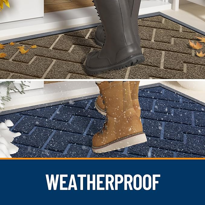 OLANLY Front Door Mat Indoor Outdoor Entrance, Waterproof All-Season, All-Weather Doormat, Sturdy Natural Rubber, Low Profile, Easy Clean Patio Porch Entryway Mat, Herringbone Brick (Black, 36x24)