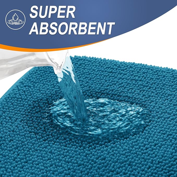 OLANLY Thick Memory Foam Bath Mat Rug 30x20, Extra Soft Absorbent Bathroom Rug, Quick Dry Bath Mat, Non-Slip, Machine Washable Carpet for Bathroom, Tub and Shower, Home Decor Accessories, Peacock Blue