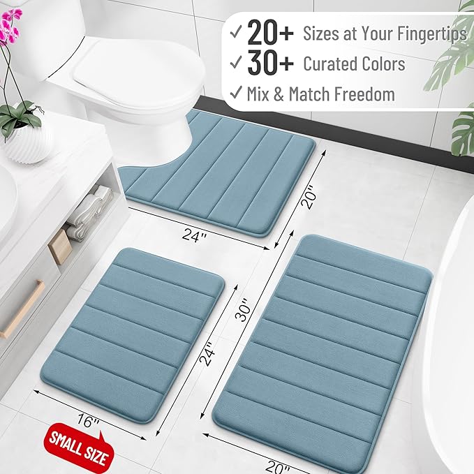 OLANLY Memory Foam Long Bathroom Rugs Runner 70x24, Super Soft Absorbent Bath Mat, Quick Dry, Machine Washable Shower Floor Rugs, Bathmat Carpet, Bathroom Home Decor Accessories, Airy Blue