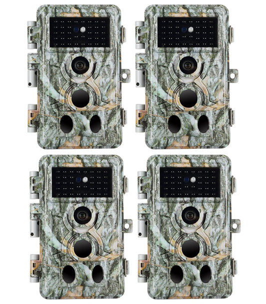 Agitato 4-Pack Wildlife Camera 64MP 1296P H.264 Video 0.1s Trigger Speed with 100ft Night Vision Motion Activated IP66 Waterproof for Outdoor Surveillance Hunting Research