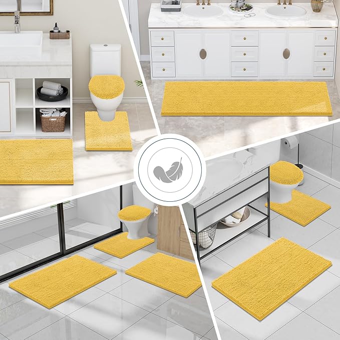 Smiry Luxury Chenille Bathroom Rugs 59x24, Extra Soft and Absorbent Shaggy Bath Mat, Machine Washable, Non-Slip Plush Carpet Runner for Tub, Shower, and Floor, Home Decor Accessories, Yellow