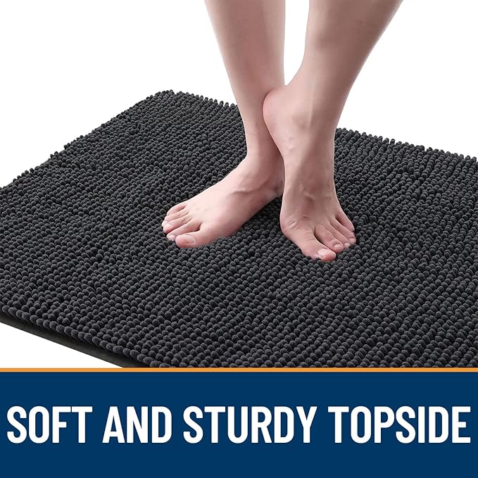 OLANLY Dog Door Mat for Muddy Paws 30x20, Absorbs Moisture and Dirt, Absorbent Non-Slip Washable Doormat, Quick Dry Chenille Mud Mat for Dogs, Entry Indoor Entryway Carpet for Inside Floor, Dark Grey