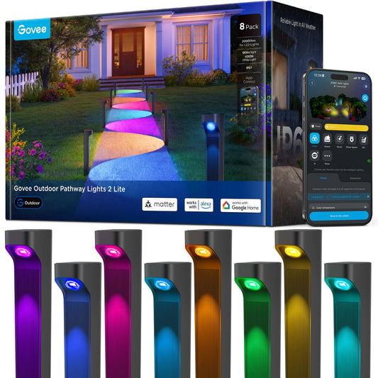 Govee Outdoor Pathway Lights 2 Lite 8 pack, IP67 Waterproof, 16 Million Colors, 60+ Scene Modes Patio Lights for Path,Landscape Lighting, Outdoor Decor, Compatible with Alexa, Google Assistant, Matter