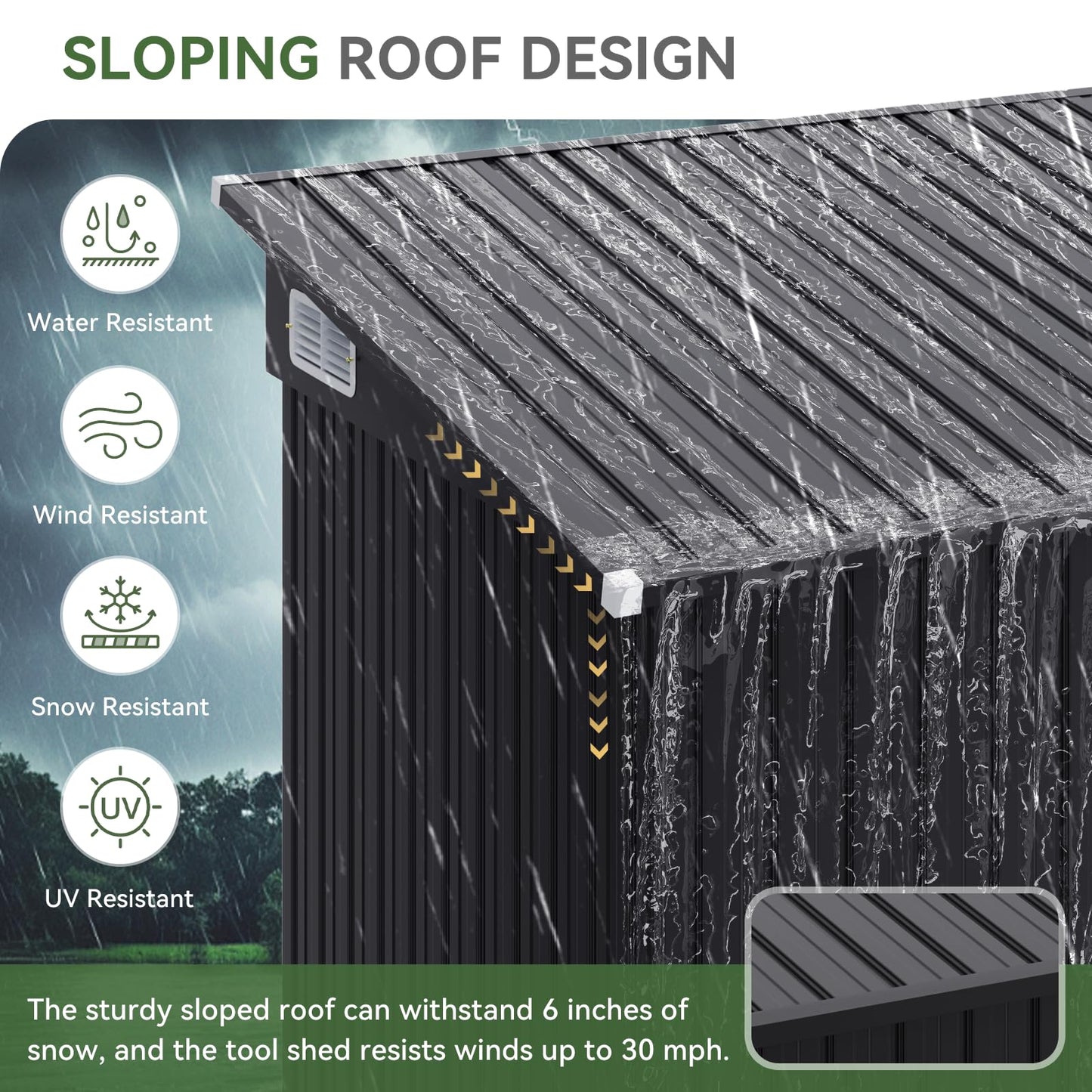 Aoxun 7.5'x4' Triple Door Shed Outdoor Storage Shed with Three Lockable Door Metal Storage Cabinet with Slopping Roof for Tools Bicycles Storage for Garden, Backyards (Black)
