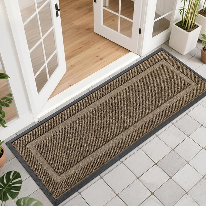 OLANLY Front Door Mat Indoor Outdoor Entrance, Waterproof All-Season, All-Weather Doormat, Sturdy Natural Rubber, Fade Resistant, Low Profile, Easy Clean Patio Porch Entryway Mat, 47x17, Brown
