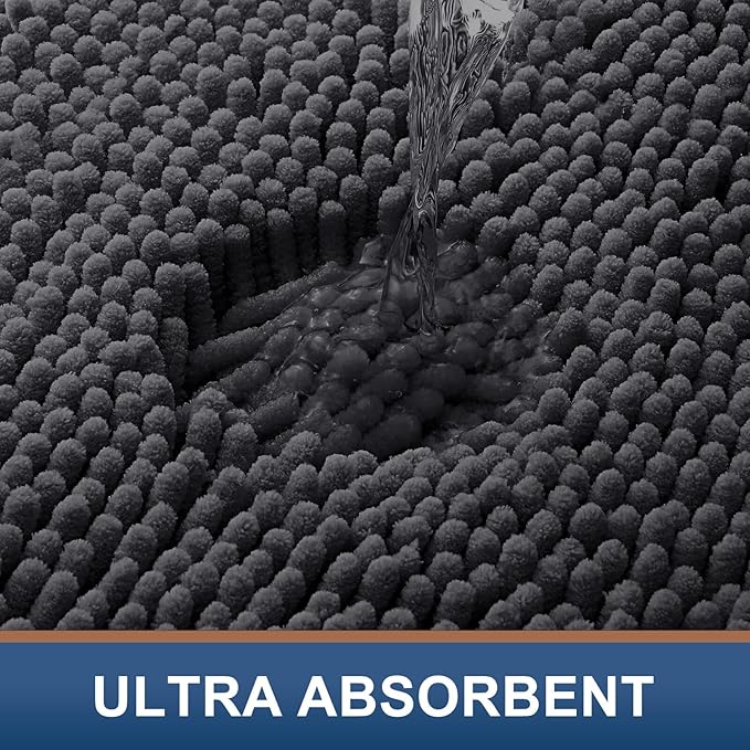 Smiry Luxury Chenille Bathroom Rugs 47x17, Extra Soft and Absorbent Shaggy Bath Mat, Machine Washable, Non-Slip Plush Carpet Runner for Tub, Shower, and Floor, Home Decor Accessories, Charcoal Grey