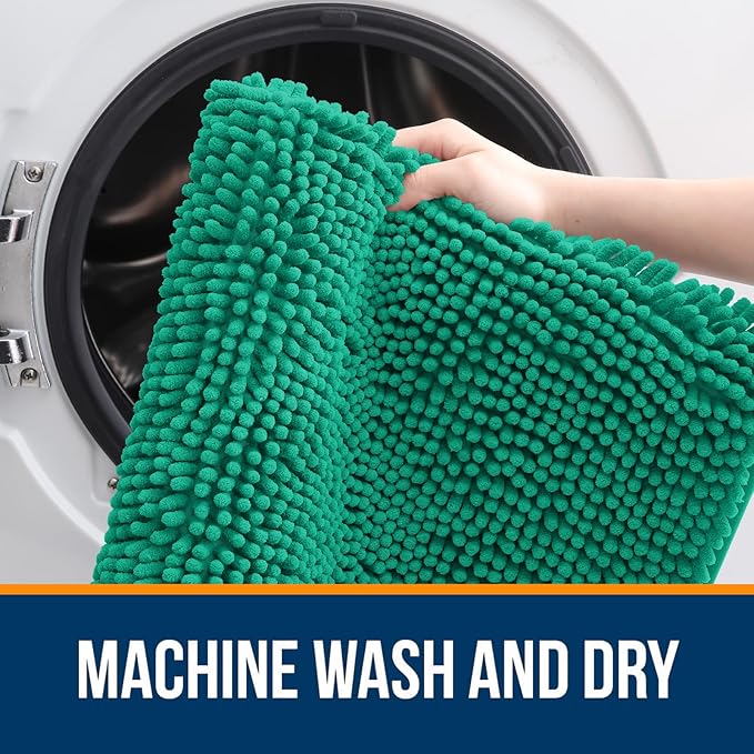 OLANLY Bathroom Rugs 36x24, Extra Soft Absorbent Chenille Bath Rugs, Rubber Backing Quick Dry, Machine Washable Bath Mats for Bathroom Floor, Tub and Shower, Home Decor Accessories, Emerald