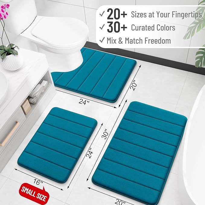 OLANLY Memory Foam Long Bathroom Rugs Runner 47x20, Super Soft Absorbent Bath Mat, Quick Dry, Machine Washable Shower Floor Rugs, Bathmat Carpet, Bathroom Home Decor Accessories, Peacock Blue