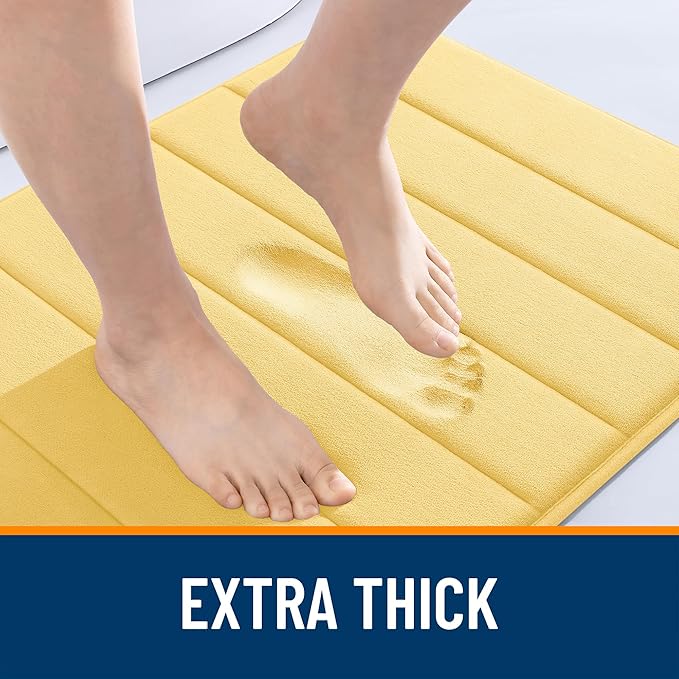 OLANLY Memory Foam Long Bathroom Rugs Runner 47x17, Super Soft Absorbent Bath Mat, Quick Dry, Machine Washable Shower Floor Rugs, Bathmat Carpet, Bathroom Home Decor Accessories, Yellow
