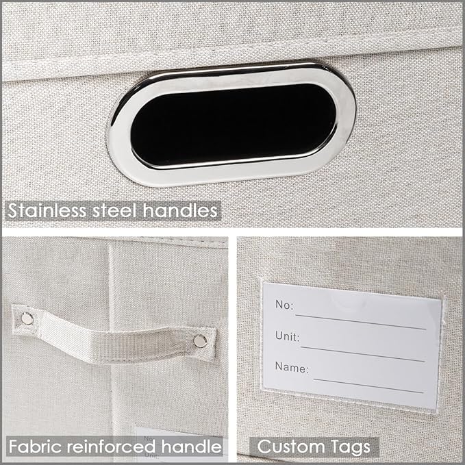 PRANDOM Collapsible Storage Bin with Lid [5-Pack] Fabric Foldable Storage Box Organizer Container Basket Cube with Cover for Home Bedroom Closet Office Beige(15.3x10x9.7)