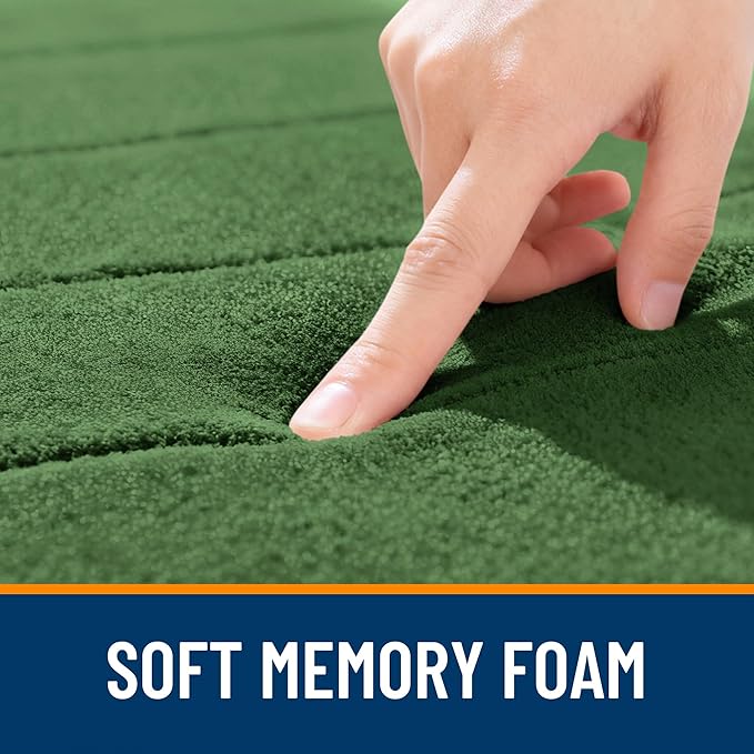 OLANLY Memory Foam Toilet Rugs U Shaped 24x20, Super Soft Absorbent Contour Bath Rugs, Quick Dry Machine Washable Toilet Mat, Bathmat Floor Carpet, Bathroom Home Decor Accessories, Olive Green