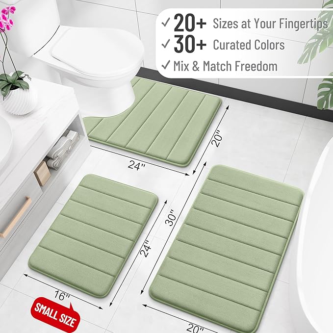 OLANLY Memory Foam Bath Mat 30x20, Super Soft Absorbent Bathroom Rugs, Quick Dry, Machine Washable Shower Floor Rugs, Bathmat Carpet, Bathroom Home Decor Accessories, Sage Green