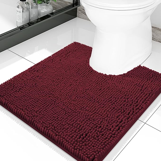 Smiry Luxury Chenille Toilet Rugs U-Shaped 20x20, Soft Absorbent Non-Slip Contour Bathroom Rugs for Toilet, Machine Washable Contoured Bath Mats, Burgundy