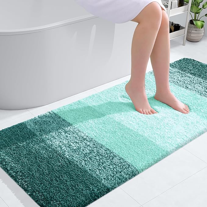 OLANLY Bathroom Runner Rugs 45x27, Extra Soft Absorbent Microfiber Bath Rugs, Rubber Backing, Quick Dry, Washable Bath Mats for Bathroom Floor, Tub and Shower, Home Decor Accessories, Blackish Green